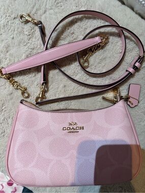 Coach Pink Signature Dome Crossbody with Gold Hardware